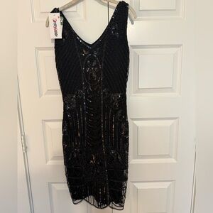 Cachet Black Sequin Midi Dress